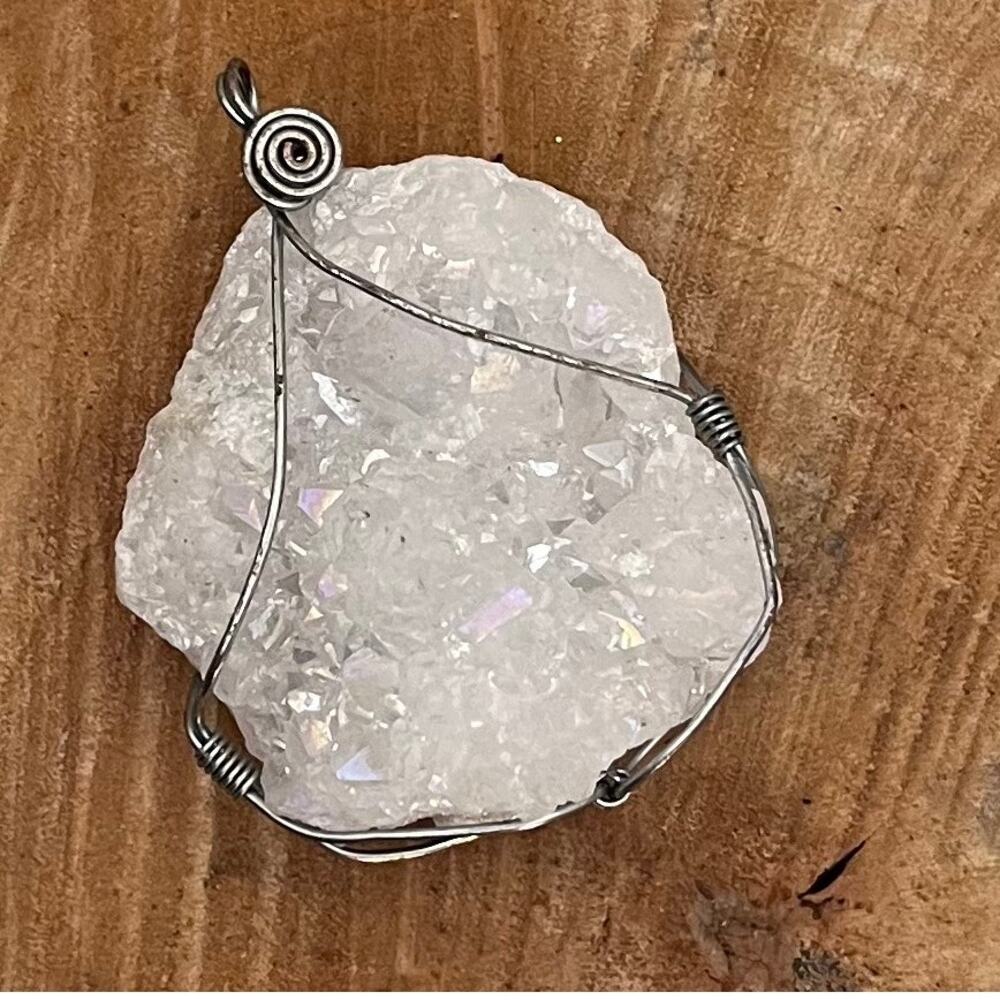 Raw Angel Aura Quartz Wire-Wrapped Pendant